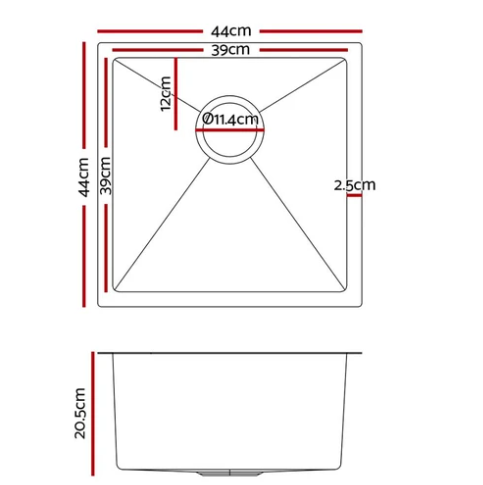 Handmade Stainless Steel Sink 440mm*440mm Black