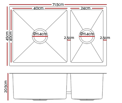 Handmade Stainless Steel double bowls sink 710mm*450mm Silver
