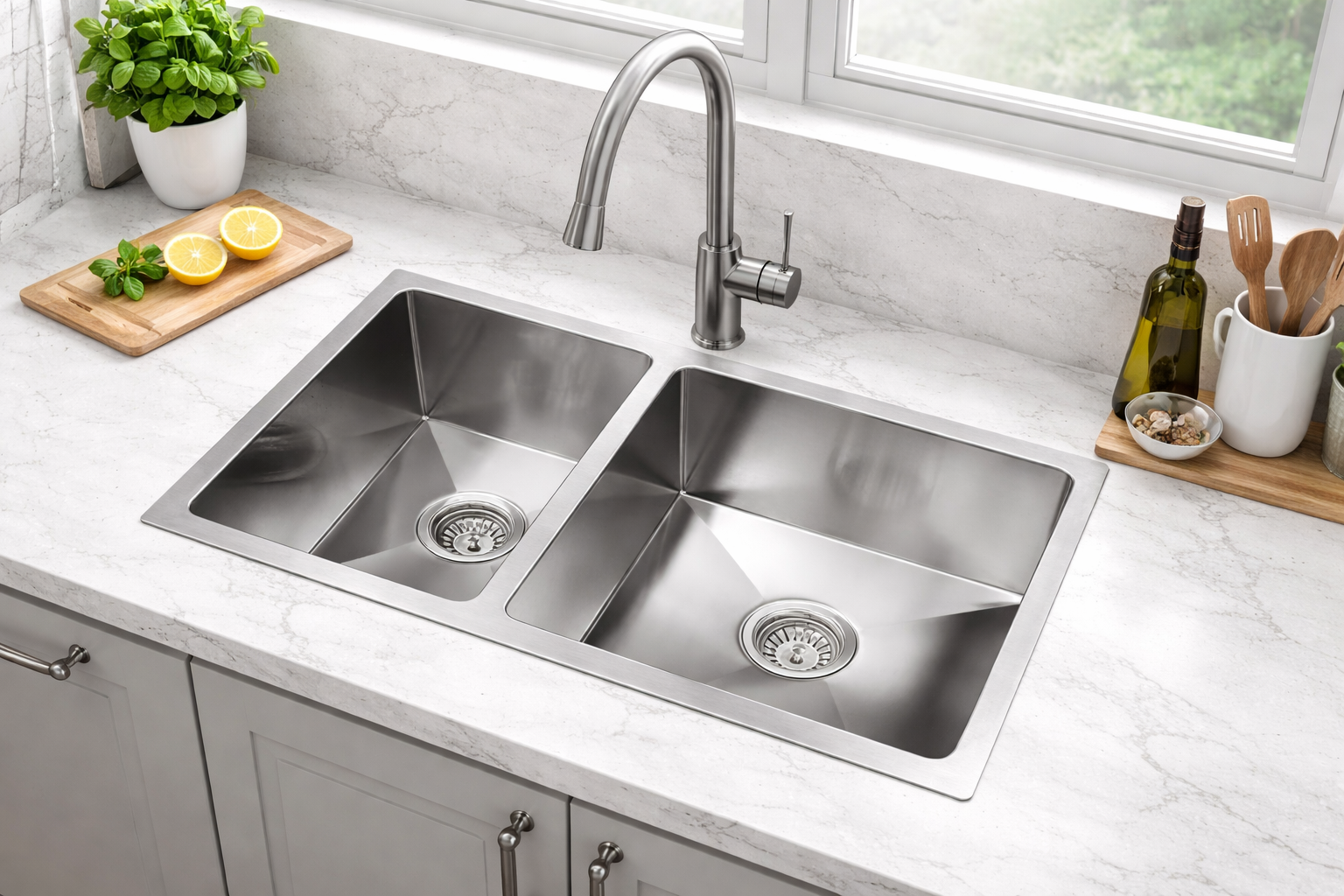 Handmade Stainless Steel double bowls sink 710mm*450mm Silver