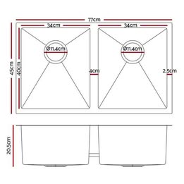 Handmade Stainless Steel double bowls sink 770mm*450mm Silver