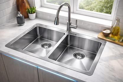 Handmade Stainless Steel double bowls sink 770mm*450mm Silver