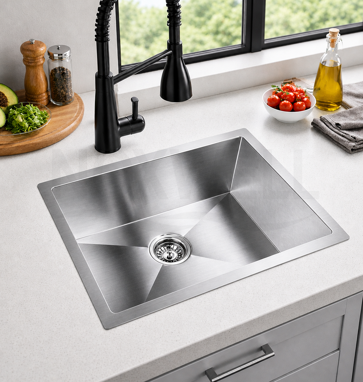 Noxwell 5145 Series 230mm Deep Single Bowl Sink - Silver/Gun Grey