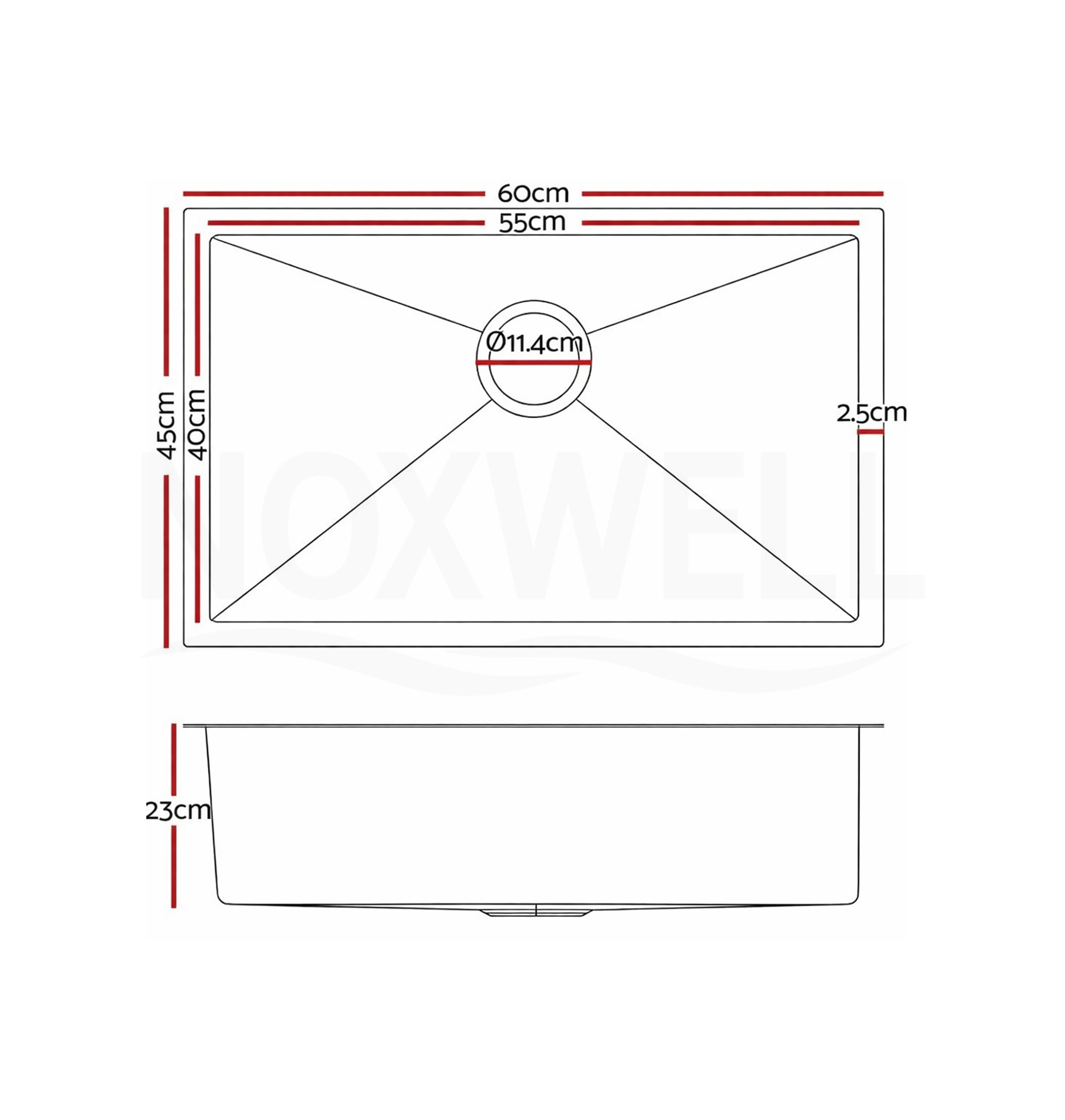 Noxwell 6045 Series Deep Single Bowl Kitchen Sink - 60x45cm